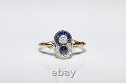 Antique Art Deco 18k Gold Natural Old Cut Diamond And Sapphire Ring