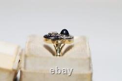 Antique Art Deco 18k Gold Natural Old Cut Diamond And Sapphire Ring