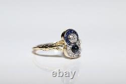 Antique Art Deco 18k Gold Natural Old Cut Diamond And Sapphire Ring