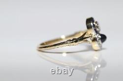 Antique Art Deco 18k Gold Natural Old Cut Diamond And Sapphire Ring