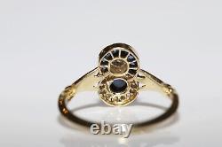 Antique Art Deco 18k Gold Natural Old Cut Diamond And Sapphire Ring