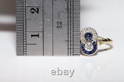 Antique Art Deco 18k Gold Natural Old Cut Diamond And Sapphire Ring