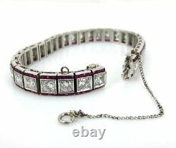 Antique Art Deco 9.0ct Old Mine Cut Diamond & 6.5ct Ruby Platinum Bracelet
