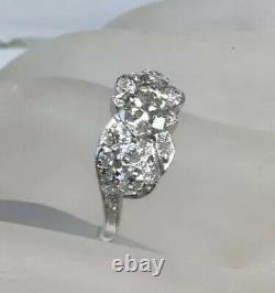 Antique Art Deco Old European Cut Diamond Engagement Ring Solid Platinum