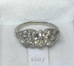 Antique Art Deco Old European Cut Diamond Engagement Ring Solid Platinum