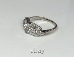 Antique Art Deco Old European Cut Diamond Engagement Ring Solid Platinum