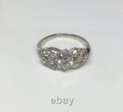 Antique Art Deco Old European Cut Diamond Engagement Ring Solid Platinum