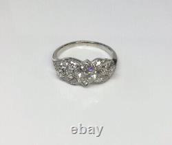 Antique Art Deco Old European Cut Diamond Engagement Ring Solid Platinum