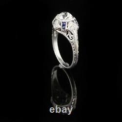 Antique Art Deco Platinum Old Mine Cut Diamond & Sapphire Engagement Ring