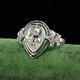 Antique Art Deco Platinum Old Pear Shape Diamond Emerald Halo Engagement Ring