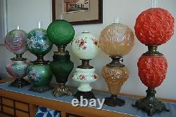 Antique Arts Crafts Oil Kerosene Art Nouveau Deco Gwtw Victorian Old Glass Lamp