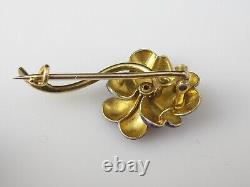Antique Brooch Pin Old Mine Diamond Enamel Pansy Flower Floral 14K Art Nouveau