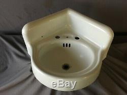 Antique Cast Iron White Porcelain Corner Bath SInk Old Standard Vtg 217-19E