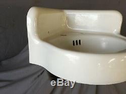 Antique Cast Iron White Porcelain Corner Bath SInk Old Standard Vtg 217-19E