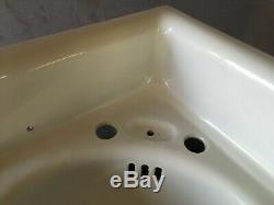 Antique Cast Iron White Porcelain Corner Bath SInk Old Standard Vtg 217-19E