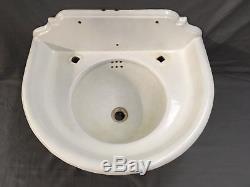 Antique Cast Iron White Porcelain Ornate 2 Piece Bathroom Sink old Vtg 542-17E