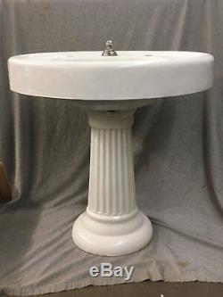 Antique Cast Iron White Porcelain Oval Pedestal Sink Old Vtg Standard 400-17E