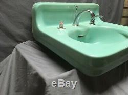 Antique Ceramic Aqua Marine Green Wall Mount Bath Sink Old Vtg Kohler 45-19E