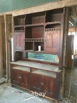 Antique Cherry Built in Cabinet Cupboard Mirror Pantry Old Lodge Vtg 44-20E