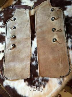 Antique Cowboy Chaps Vintage Old West Leather Cowboy Chaps Buckskin Studs 1920's