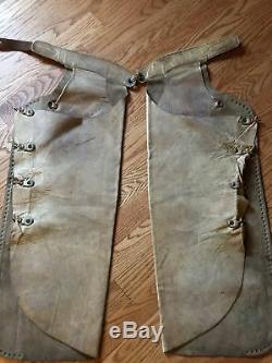 Antique Cowboy Chaps Vintage Old West Leather Cowboy Chaps Buckskin Studs 1920's