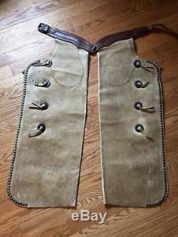 Antique Cowboy Chaps Vintage Old West Leather Cowboy Chaps Buckskin Studs 1920's