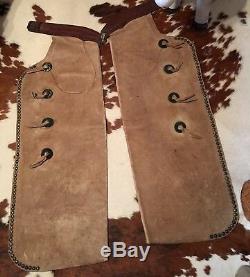 Antique Cowboy Chaps Vintage Old West Leather Cowboy Chaps Buckskin Studs 1920's