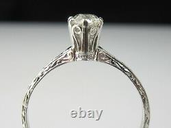 Antique Diamond Engagement Ring Solitaire Art Deco Platinum Old European Cut