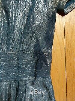 Antique Dress Vintage 1940s Blue Silk Lamé Dress Rare Old Hollywood Fashion