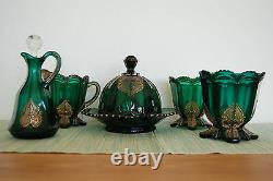 Antique Eapg American Patterned Northwood Old Glass Regent Emerald Green Set