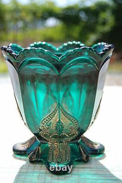 Antique Eapg American Patterned Northwood Old Glass Regent Emerald Green Set