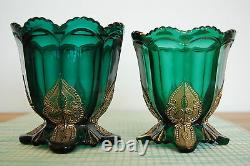 Antique Eapg American Patterned Northwood Old Glass Regent Emerald Green Set