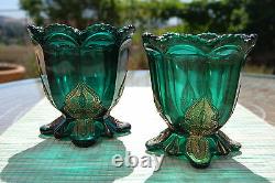 Antique Eapg American Patterned Northwood Old Glass Regent Emerald Green Set