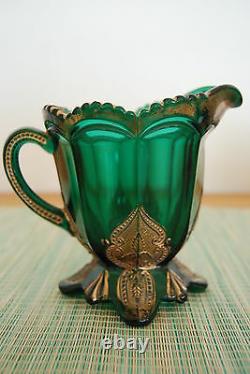 Antique Eapg American Patterned Northwood Old Glass Regent Emerald Green Set