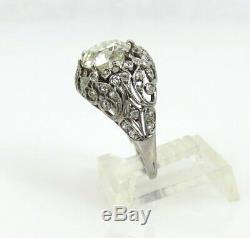 Antique Edwardian 2.53ct Old Mine Cut Diamond Platinum Decorated Ring Size 6.75