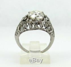Antique Edwardian 2.53ct Old Mine Cut Diamond Platinum Decorated Ring Size 6.75