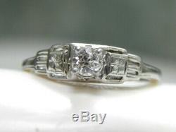 Antique Estate 18k Wg Genuine Old Mine Cut Diamond Filigree Deco Engagement Ring