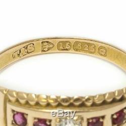 Antique Estate Solid 14k Yellow Gold 0.11ct Old Mine Diamond & Ruby Ring