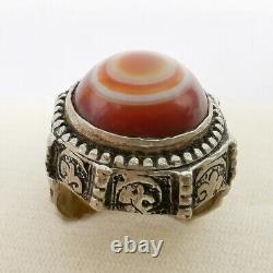 Antique Eye Red Sulemani Silver Ring Old Sulimani Agate Stone #492
