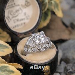 Antique Filigree Art Deco Old Vintage 3Ct Round Diamond Engagement 14k Gold Ring