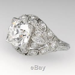 Antique Filigree Art Deco Old Vintage 3Ct Round Diamond Engagement 14k Gold Ring
