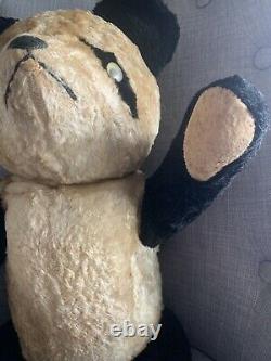 Antique Large Old Teddy Bear Panda Mohair Jointed Wood Wool Vintage