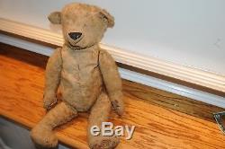 Antique Likely Steiff Jointed Early 1900's Teddy Bear Straw Filled 20 Inch Old