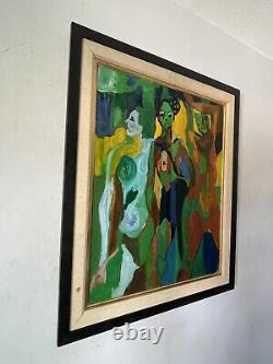 Antique MID Century Modern Abstract Oil Painting Old Vintage Cubism Cubist Woman