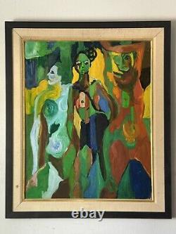 Antique MID Century Modern Abstract Oil Painting Old Vintage Cubism Cubist Woman