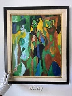 Antique MID Century Modern Abstract Oil Painting Old Vintage Cubism Cubist Woman