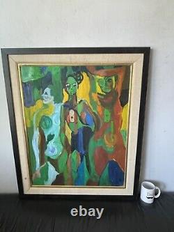 Antique MID Century Modern Abstract Oil Painting Old Vintage Cubism Cubist Woman