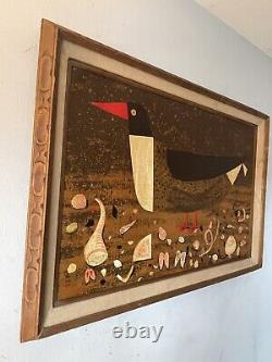 Antique MID Century Modern Cubist Bird Oil Painting Old Vintage Cubism Abstract