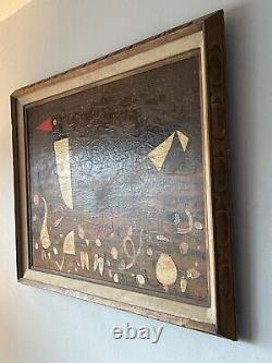 Antique MID Century Modern Cubist Bird Oil Painting Old Vintage Cubism Abstract