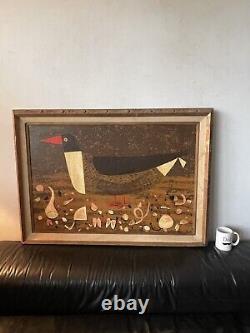 Antique MID Century Modern Cubist Bird Oil Painting Old Vintage Cubism Abstract